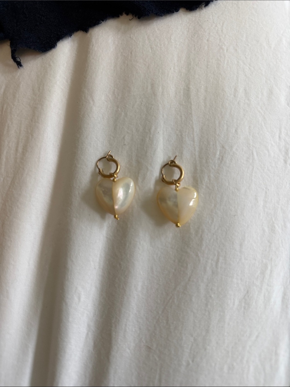 Brinker + Eliza Gold Hoops with Creamy Pearl Heart Drops